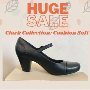 8.5 CLARK COLLECTION HEELS BLACK LEATHER